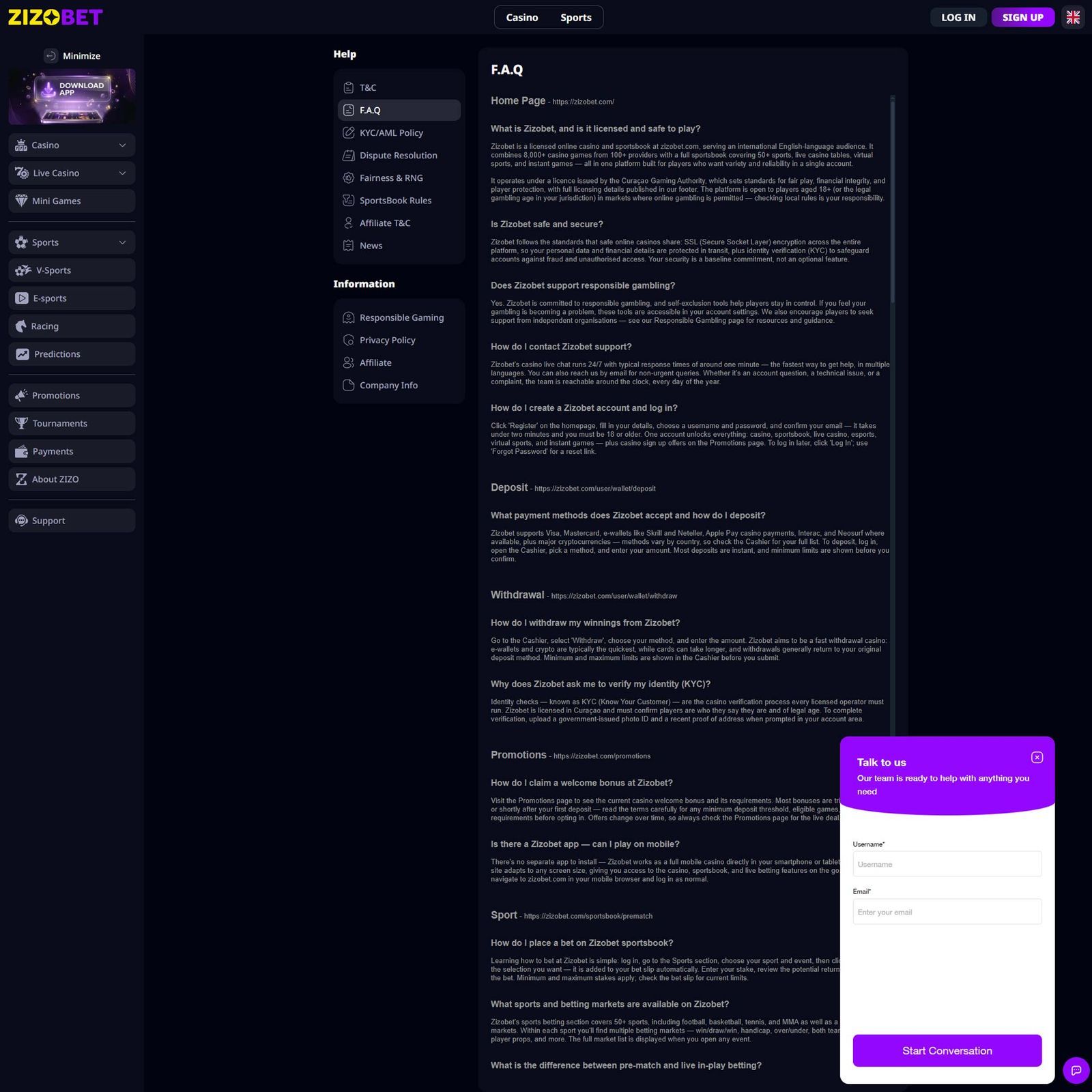 Zizobet Casino screenshot 4